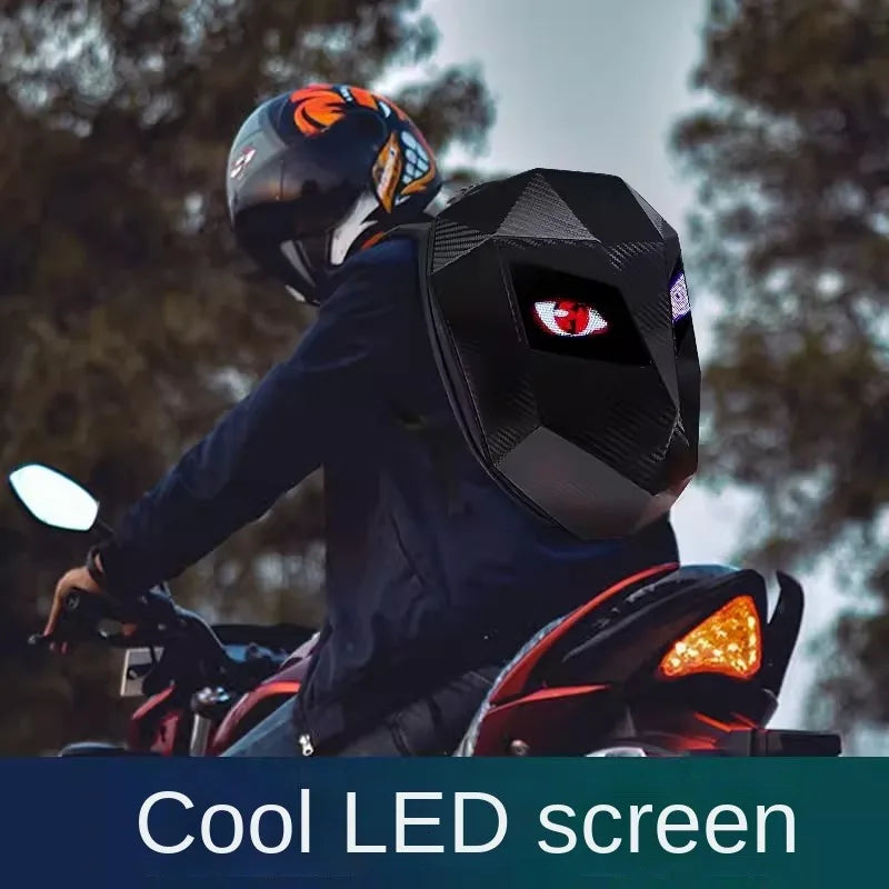LED Motorcycle Rider Backpack Eyes Glow Pattern Carbon Fiber Texture Helmet Locomotive Backpack School Bag Moto Laptop Backpack